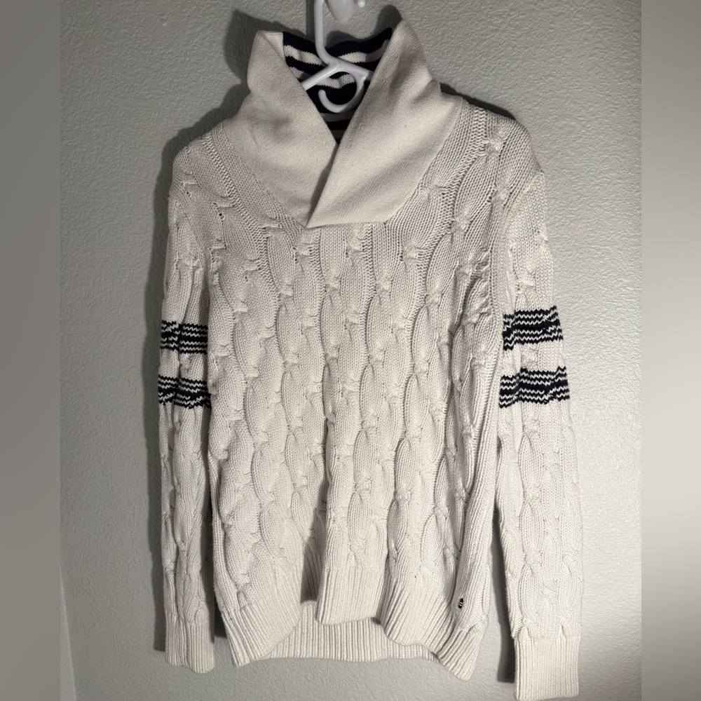 Nautica White Turtleneck Cable Knit Sweater Size Small